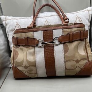 Coach Hampton Optic Signature Carryall Brown and Cream Bag Stunning L0851-F13338